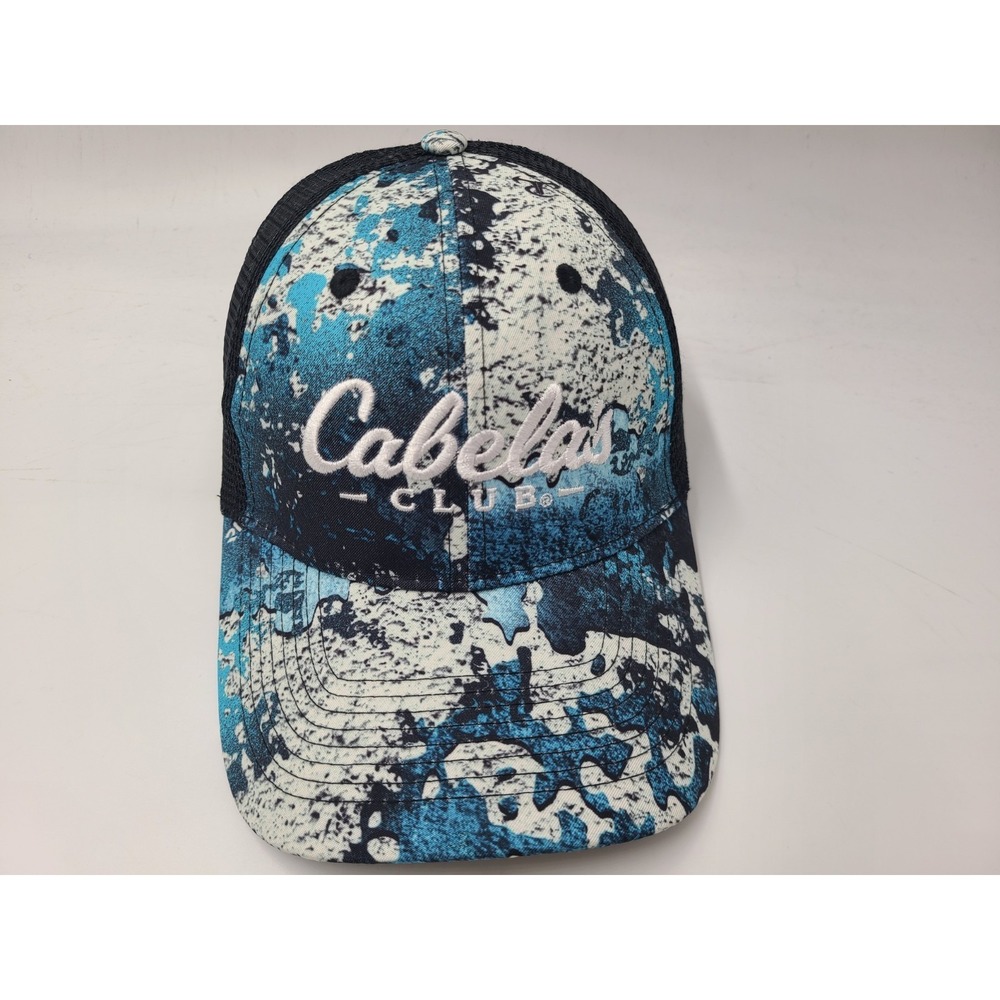 Cabelas Club Water Camo‎ Mesh Trucker Snapback Hat Cap Fish Men Women Blue Black